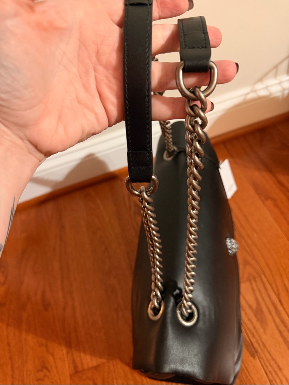 Kurt Geiger Black Lamb Skin Leather XXL Shoulder Bag with Silver Chain - Picture 3 of 14